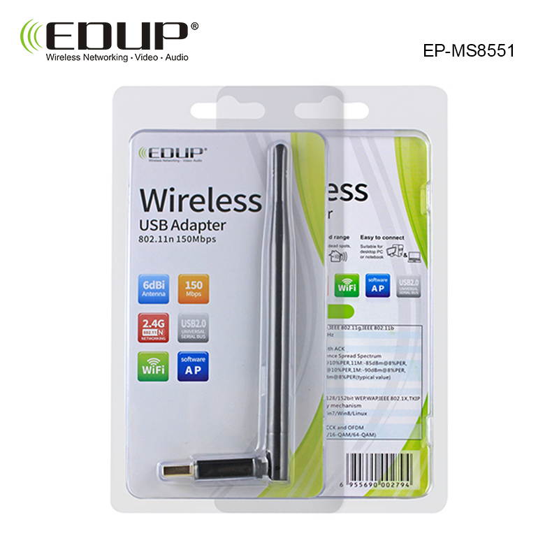 Mini Wireless Adapter with External 802.11N 150 Mbps Antenna Supports Soft AP for Fast Wireless LAN