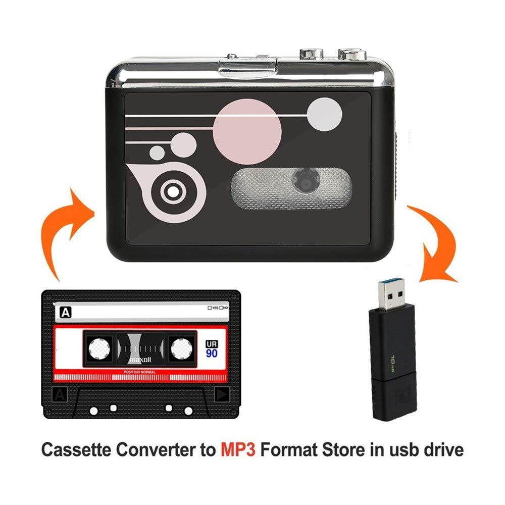 Rybozen Cassette Player, Portable Cassette Converter Recorder Convert Tapes to Digital MP3 Save into USB Flash Drive/ No PC Required Black