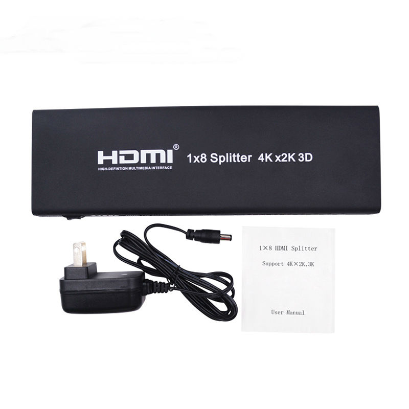 2160P HDMI 1x8 Splitter 4Kx2K Amplifier 1 In 8 Out HDMI Switch Converter with Power Adapter Support 4K 3D 1080P HDTV  AYS-18V14
