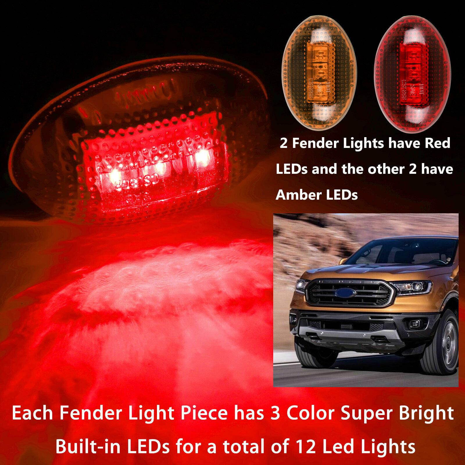 4x Amber/Red Side Fender Marker Dually Bed LED Light Kit For 1999-2010 Ford F350