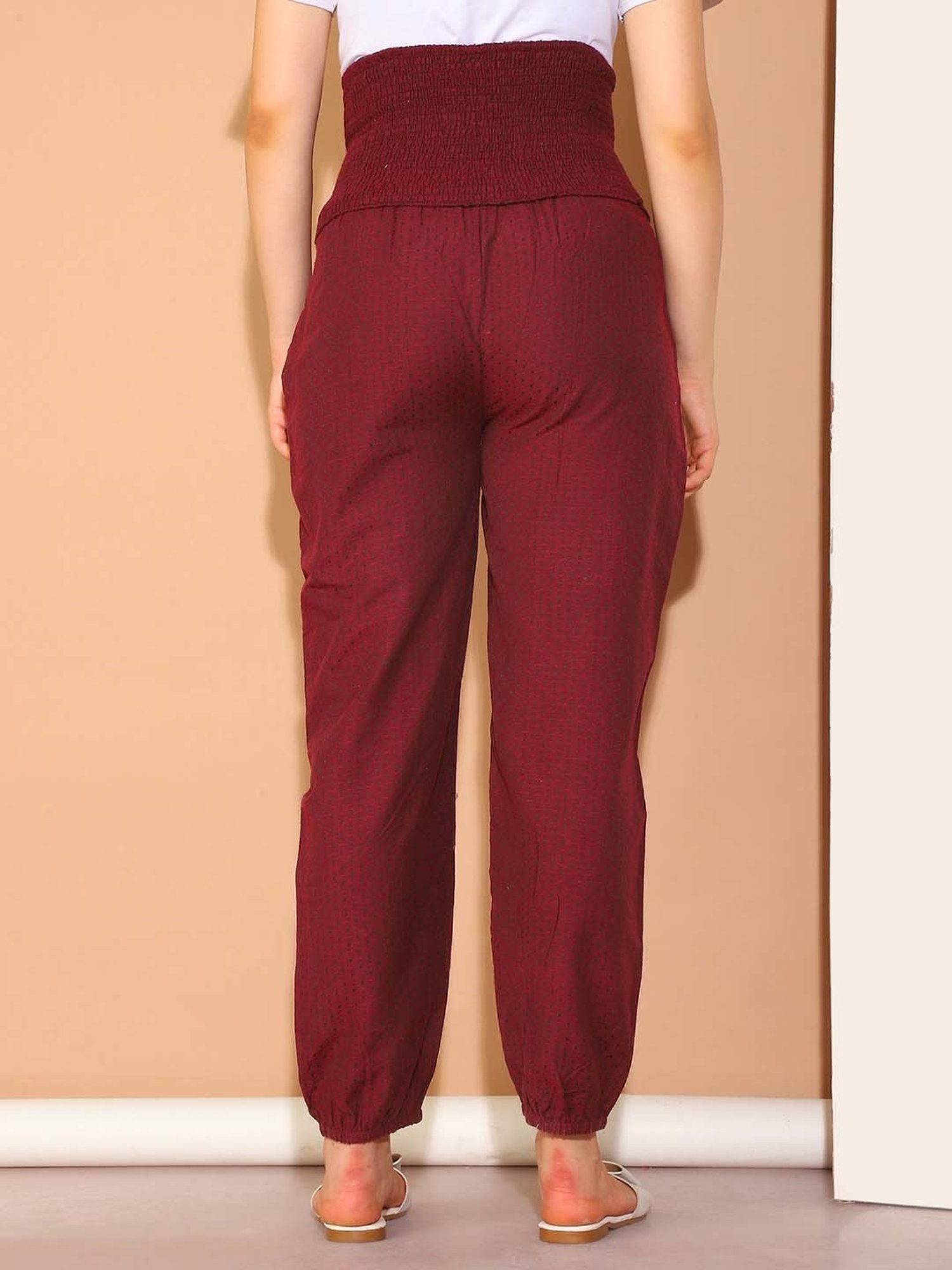 Moms Maternity Maroon Polka Dot Print Maternity pants
