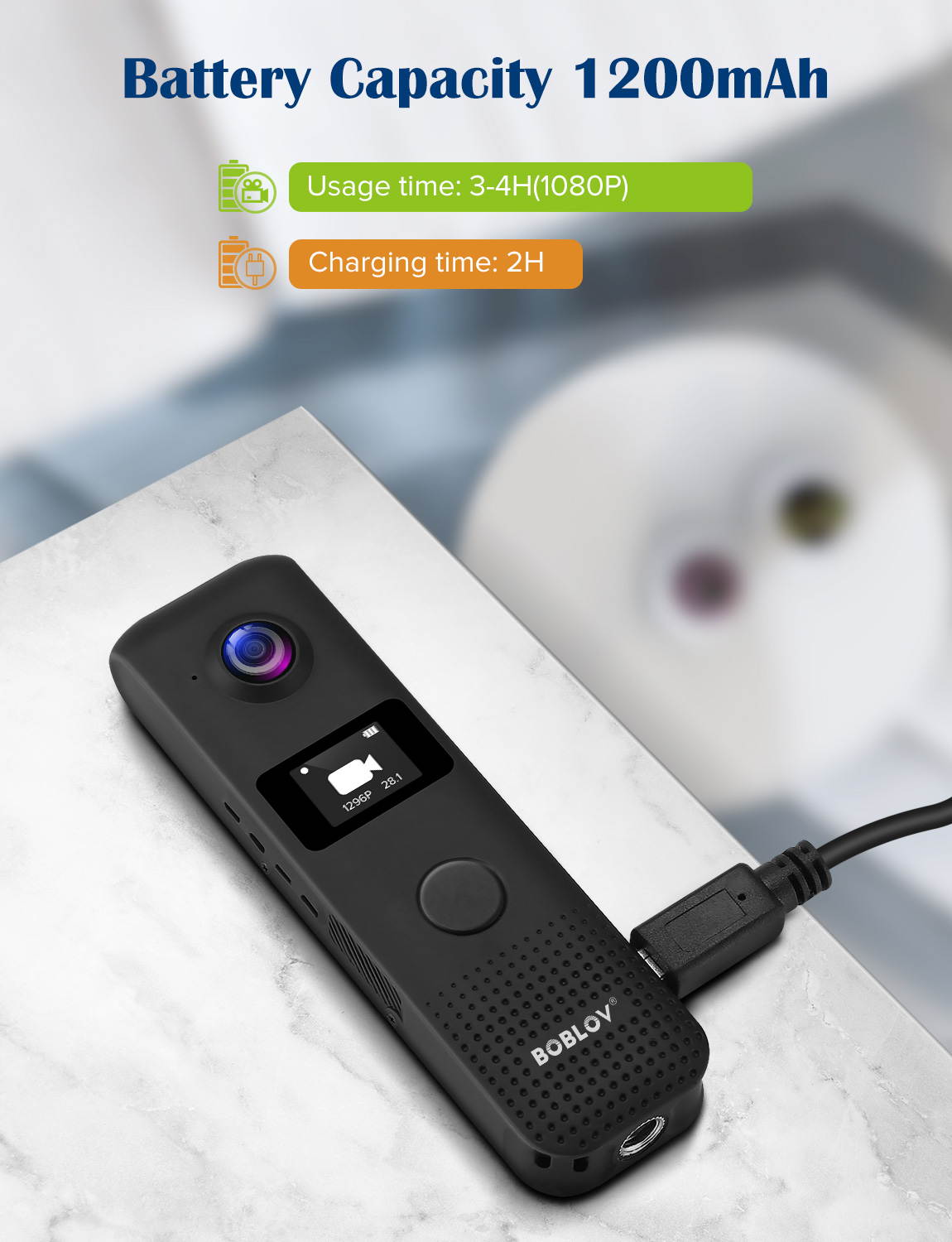 BOBLOV 1296P Professional Body Worn Camera Mini Camera with screen