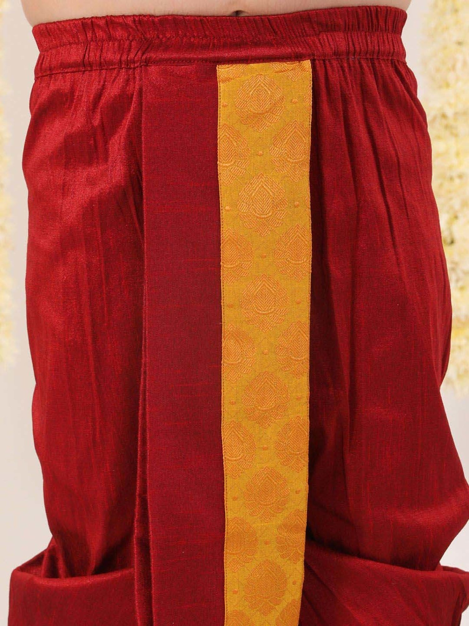 VASTRAMAY Boys Yellow & Maroon Others Full Sleeves Kurta Sets