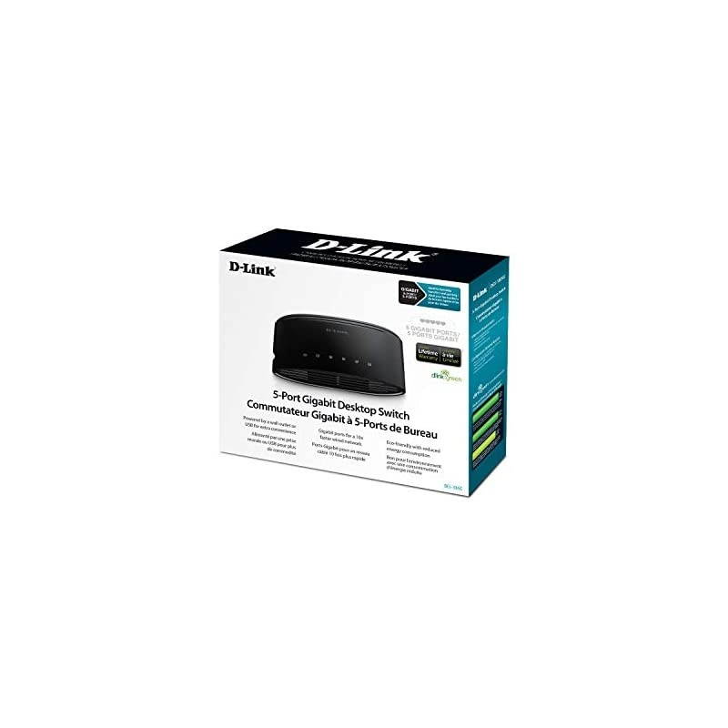 Ethernet Switch, 5-Port Gigabit Plug n Play Compact Design Fanless Desktop Switch (DGS-1005G),Black