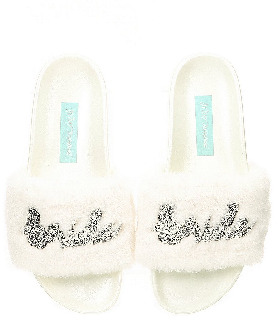 Blue by Betsey Johnson Alice Faux-Fur Bridal Slides