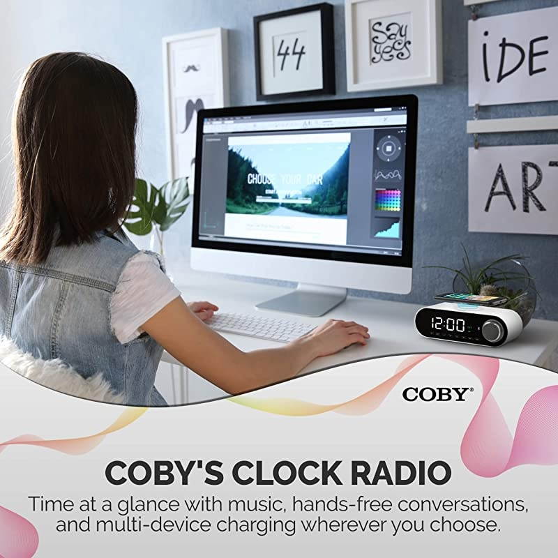 Digital LED Alarm Clock Built In 10W HD Bluetooth Speakers FM Radio QI Certified Fast Wireless Charger for iPhone Samsung and MoreUSB port Battery Backup Aux In Dimmer for Bedroom Office Desk