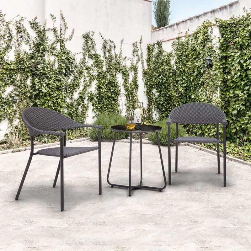 3pc Rattan Patio Set - Black - NUU GARDEN