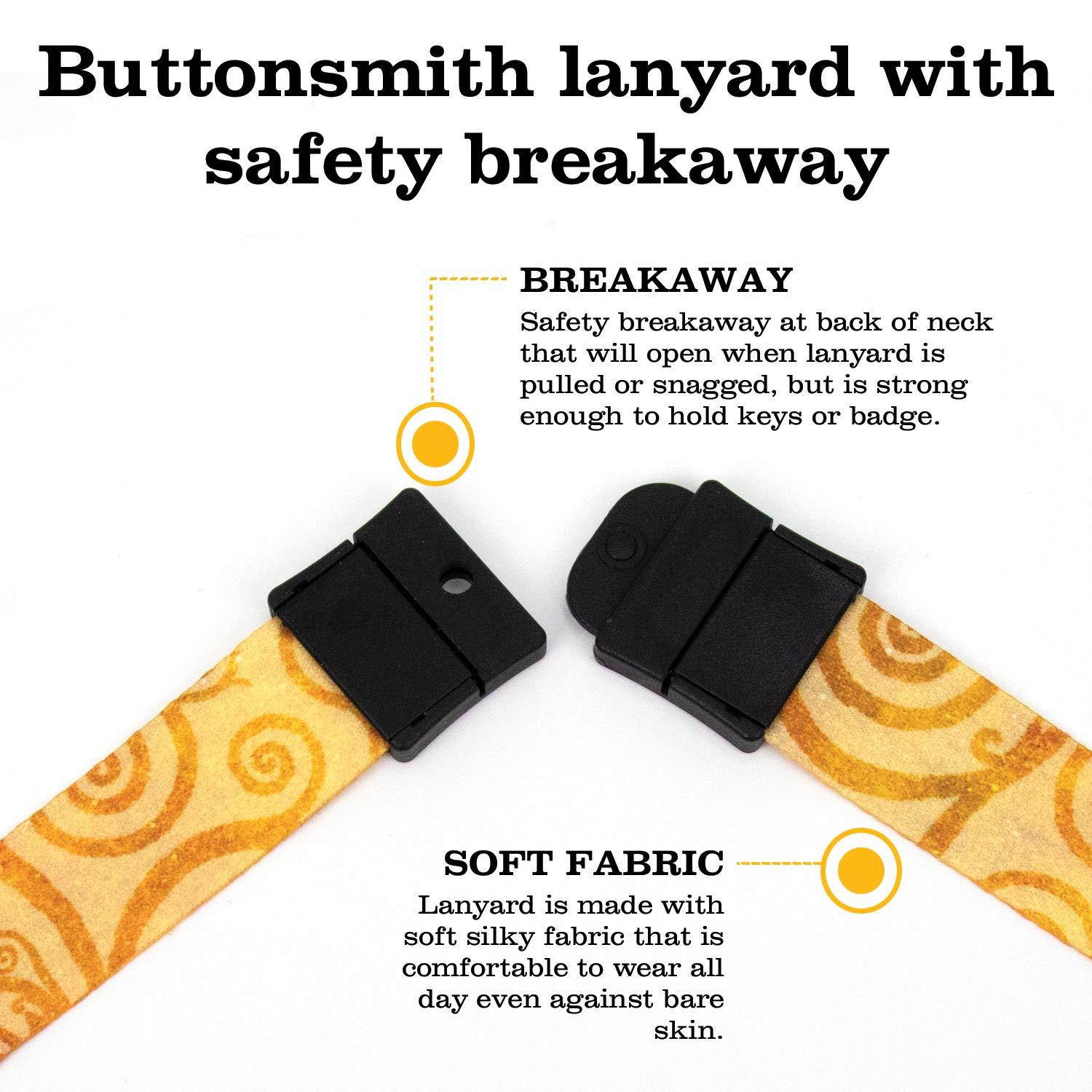 Buttonsmith Gustav Klimt Kiss Premium Breakaway Lanyard with Buckle and Flat Ring - Safety Breakaway, Buckle and Flat Ring - Made in USA