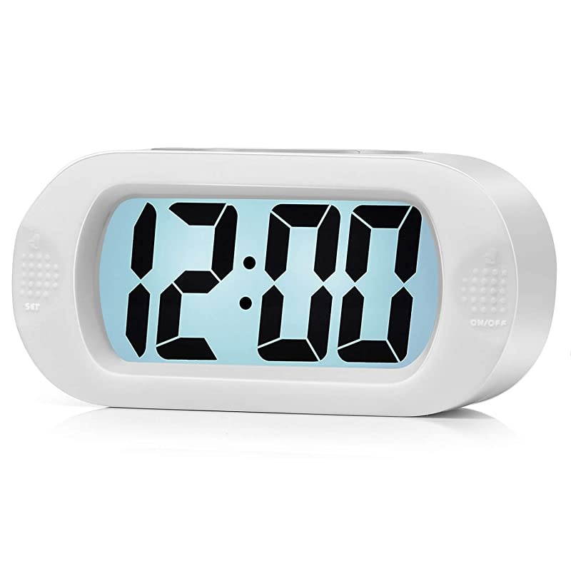 Kids Alarm Clock  Large Digital LCD Travel Alarm Clocks with Snooze and Night Light Ascending Sound and Handheld Size Best Gift for Kids White
