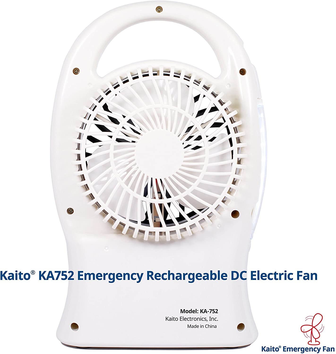 Kaito Portable Electric Fan 3-in-1 KA752 Rechargeable 5" 2-Speed Battery-Powered Personal Fan with Scan FM Radio & 24-LED Camping Lantern