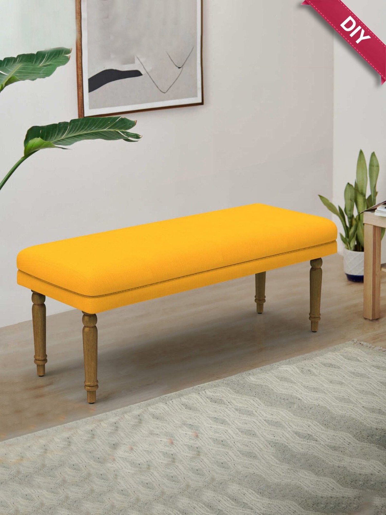 Chumbak Nawaab Sahara Solid Mustard Sheesham Wood Bench