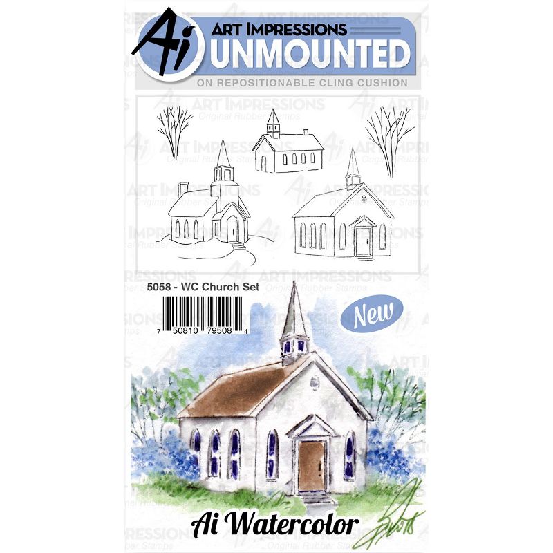 Art Impressions Watercolor Cling Rubber Stamps-Church