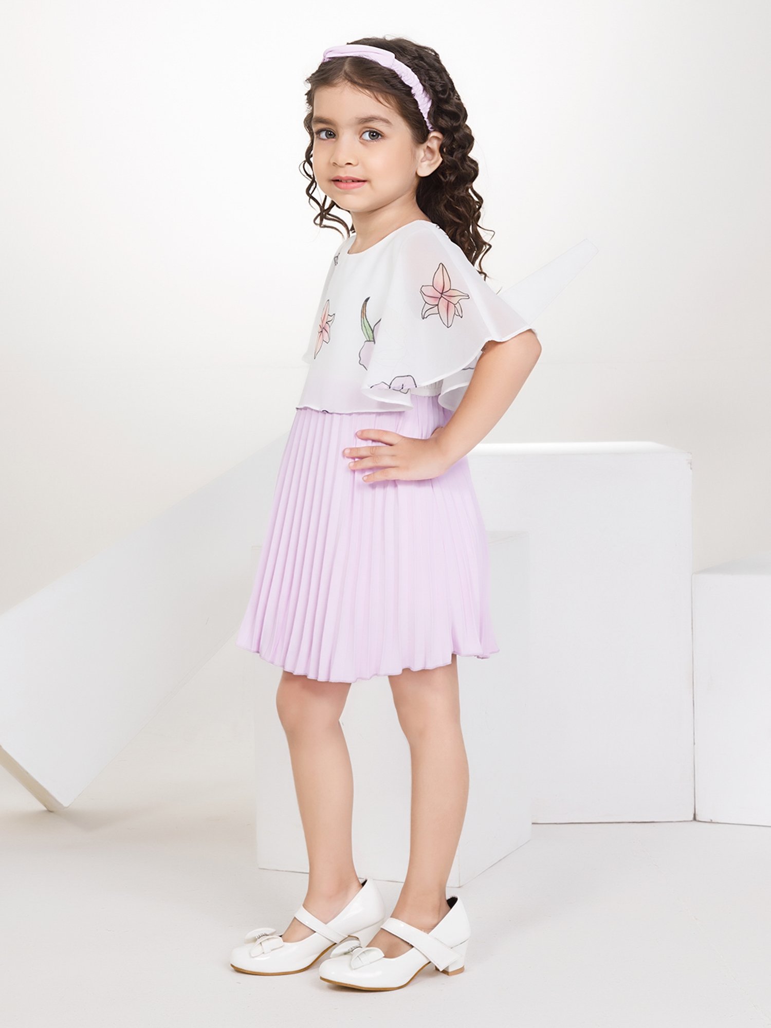 Peppermint Kids Purple & White Floral Print Dress