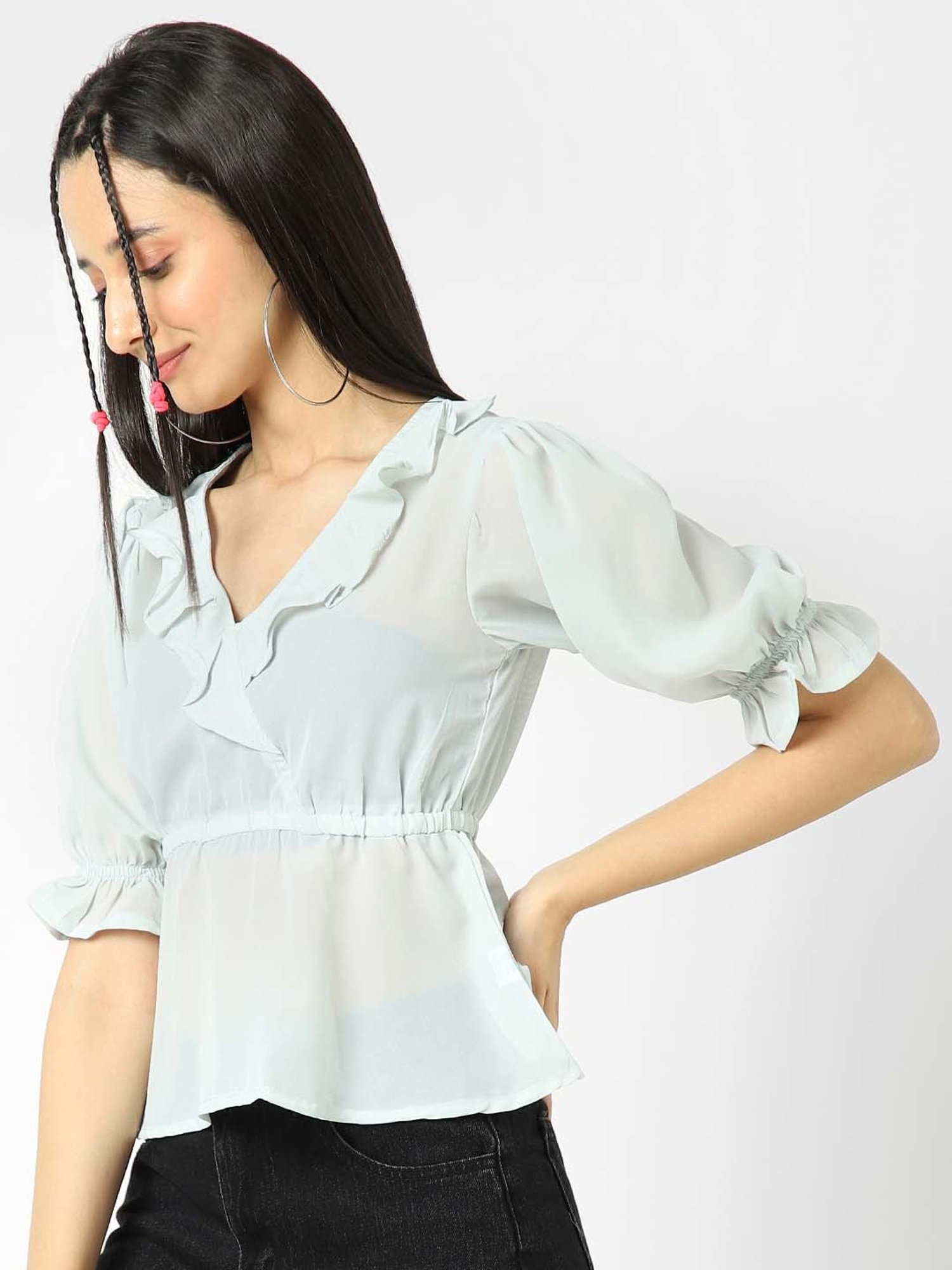 VASTRADO Green V Neck Top