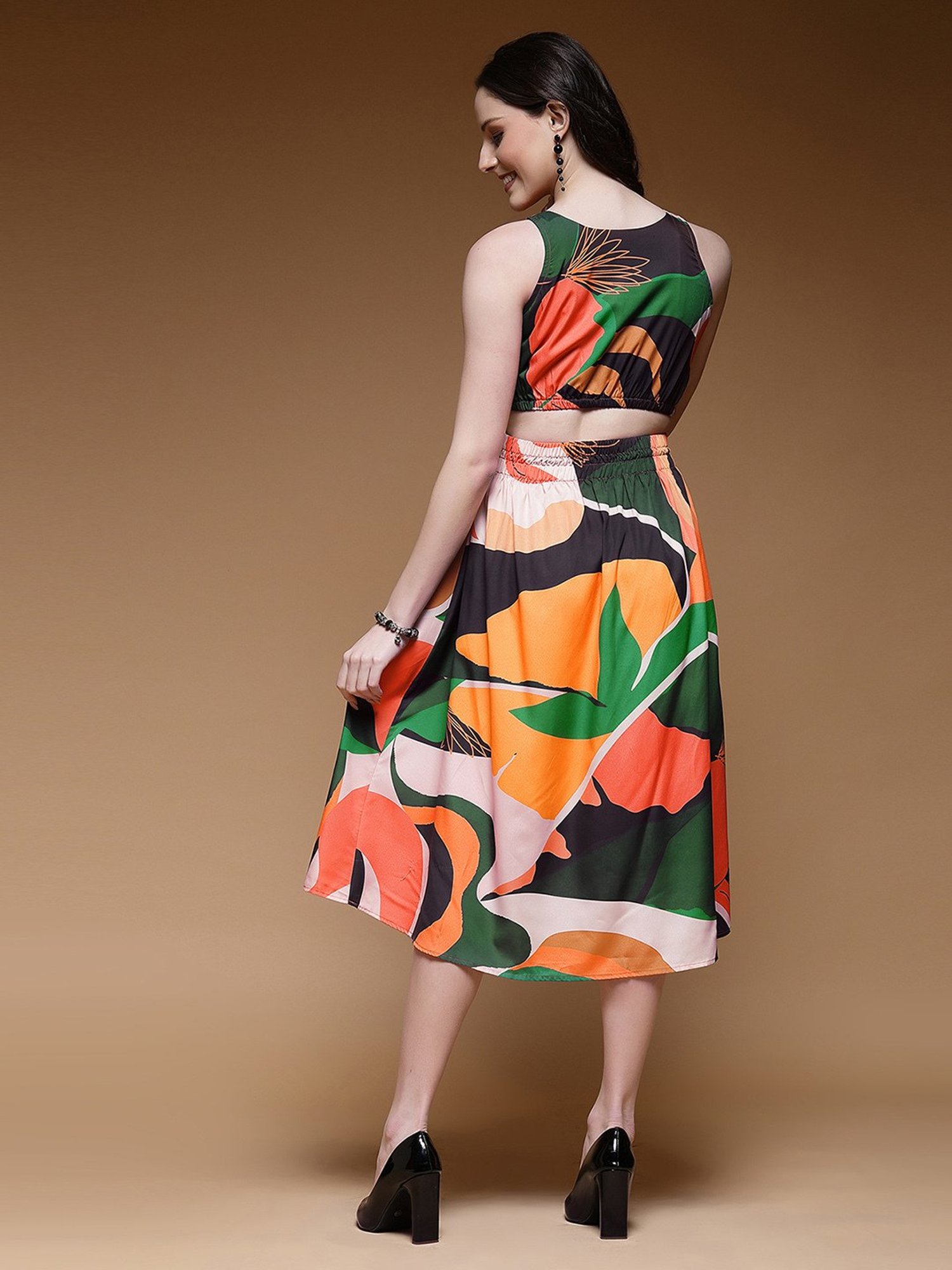SELVIA Multicolor Printed Midi Dress