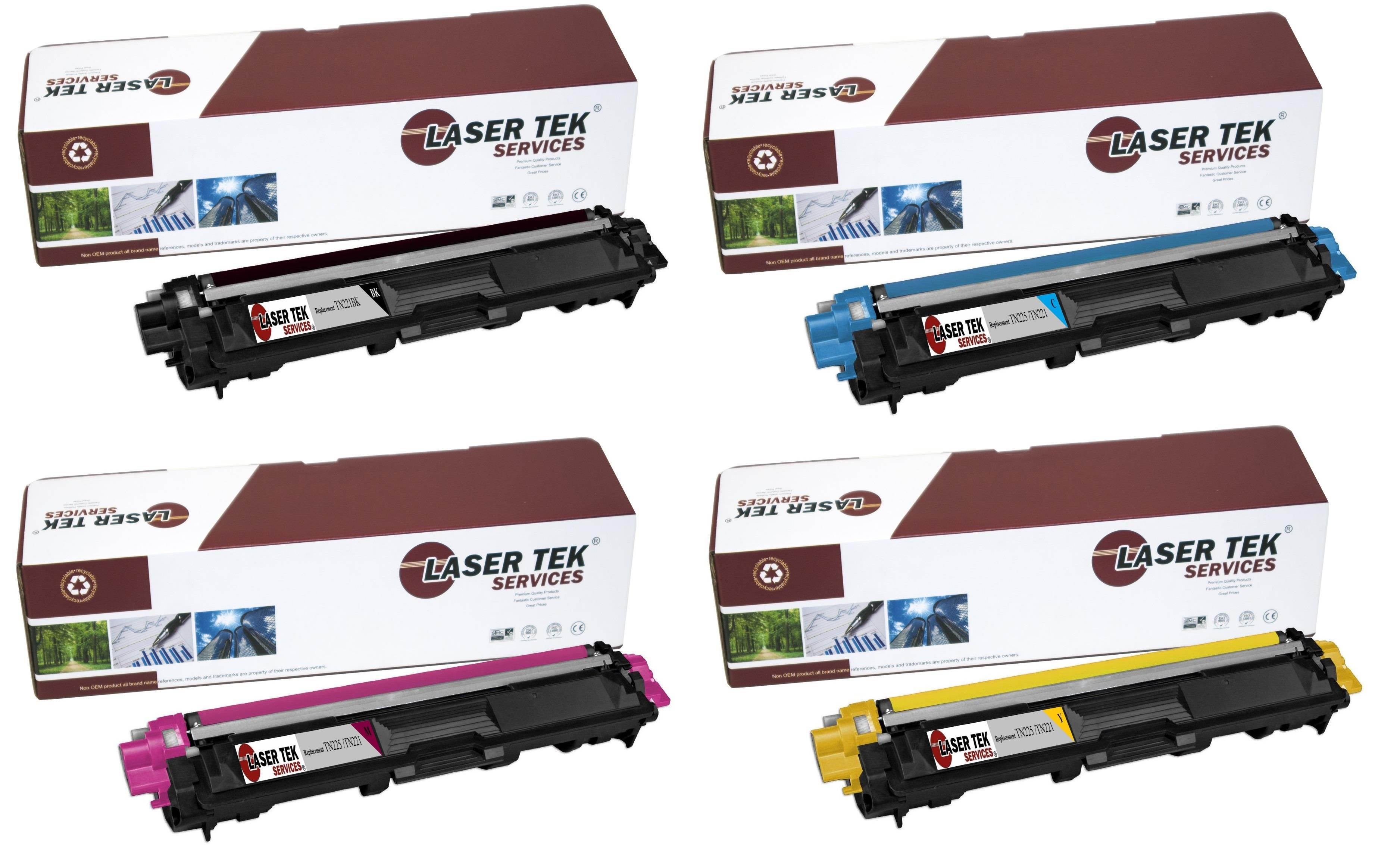 Laser Tek Services&reg; Brother TN221 / TN225 4 Pack Compatible Replacement Toner Cartridges (1K, 1C, 1M, 1Y)