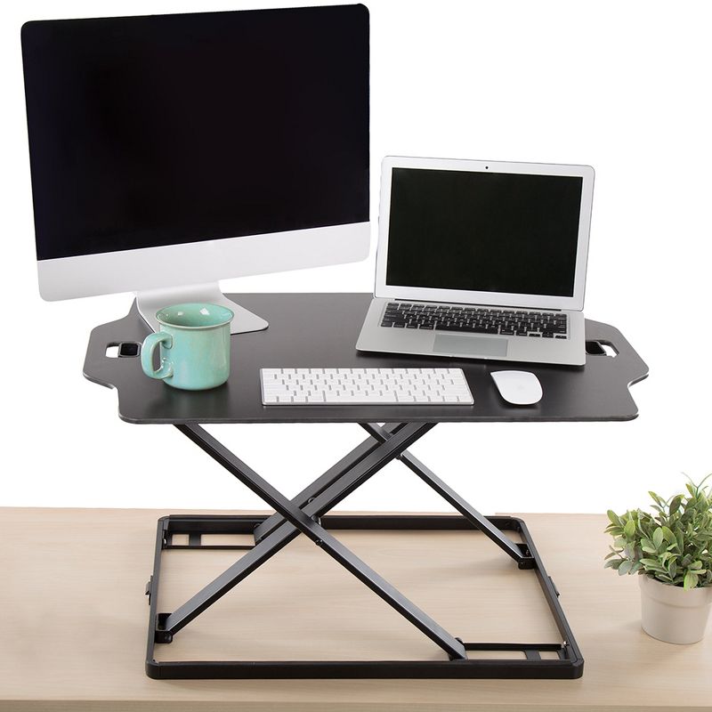 X-Elite Essential Standing Desk Converter with Pneumatic Height Adjustment &ndash; Black &ndash; Stand Steady
