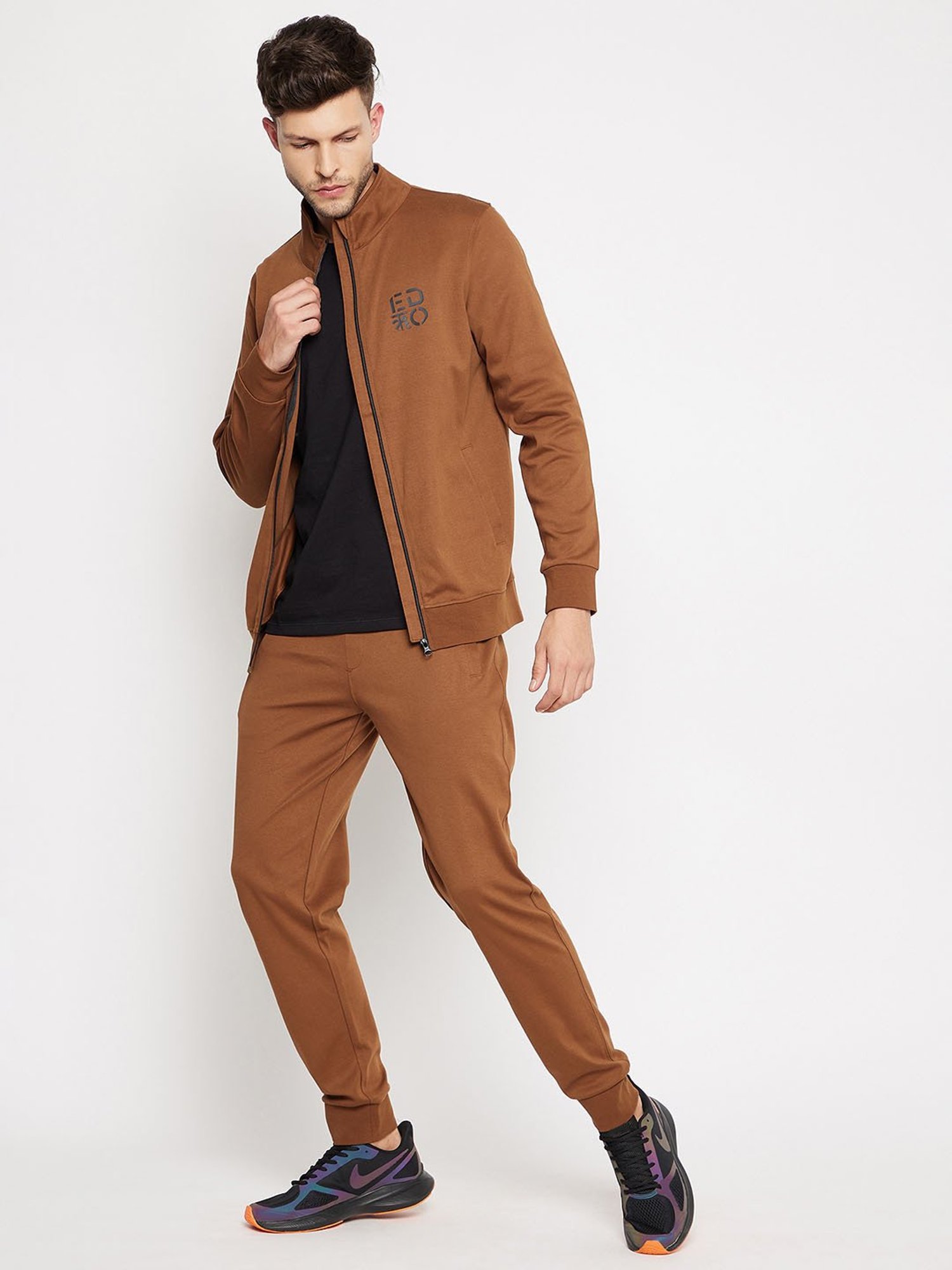 EDRIO Brown Regular Fit Tracksuit