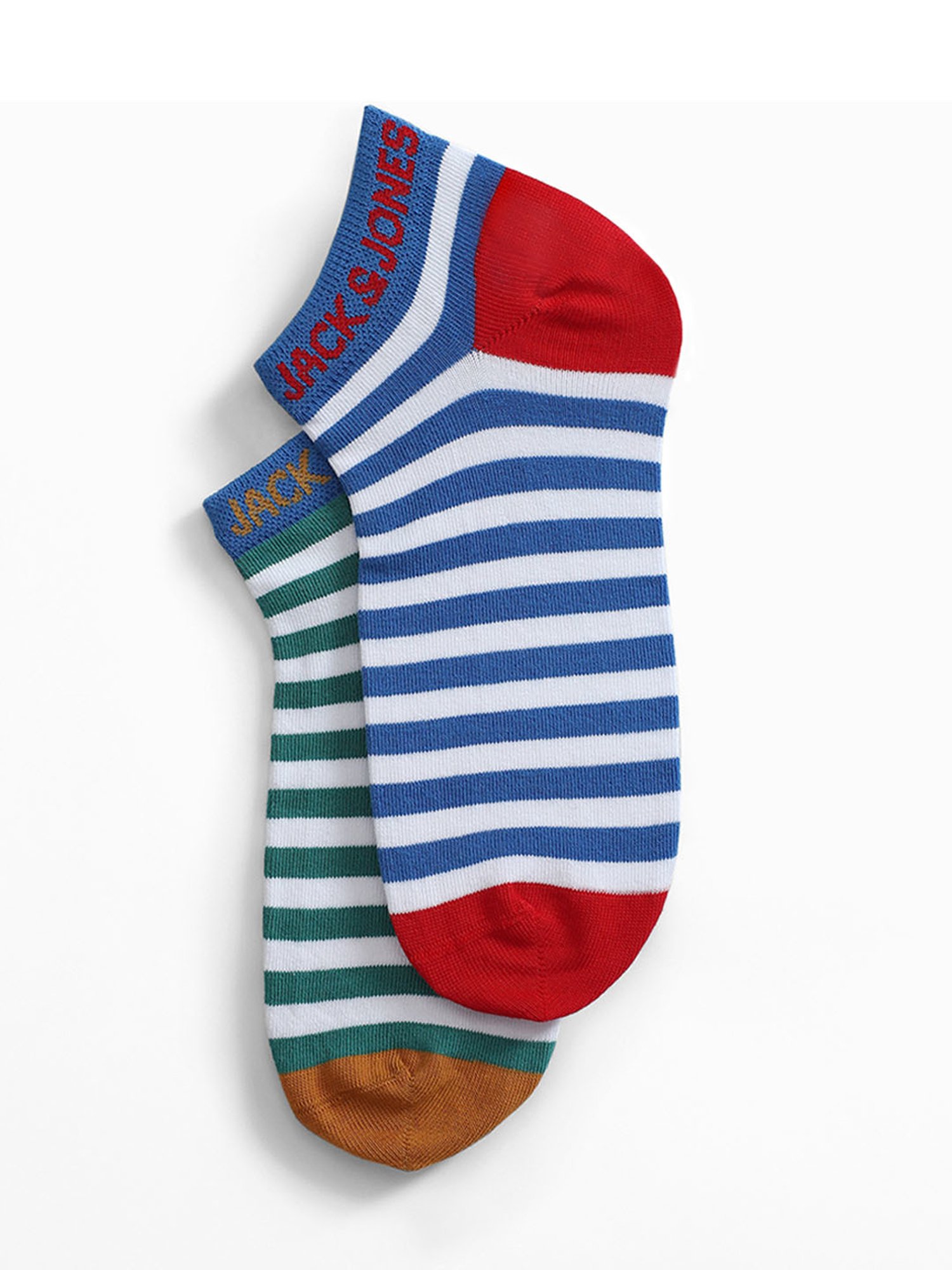 Jack & Jones Online Lime Cotton Striped Ankle Length Socks - Pair of 2