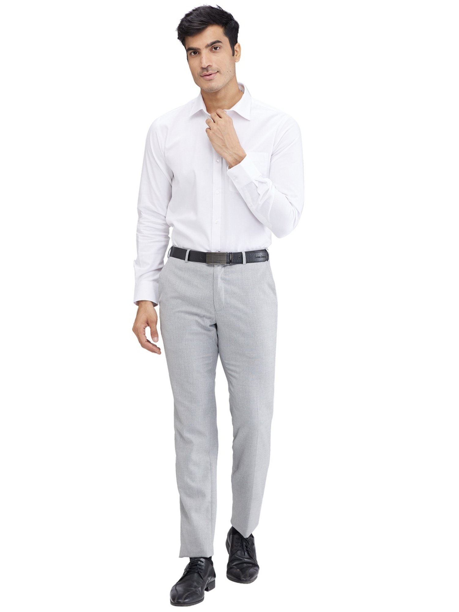Raymond Grey Slim Fit Self Pattern Trousers