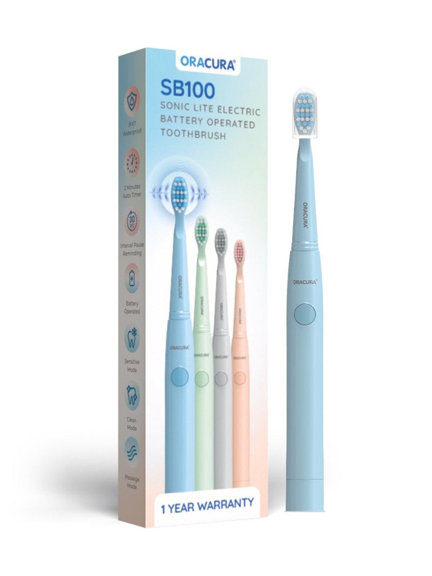 Oracura SB100 Sonic Lite Electric Battery Operated Toothbrush (Blue)