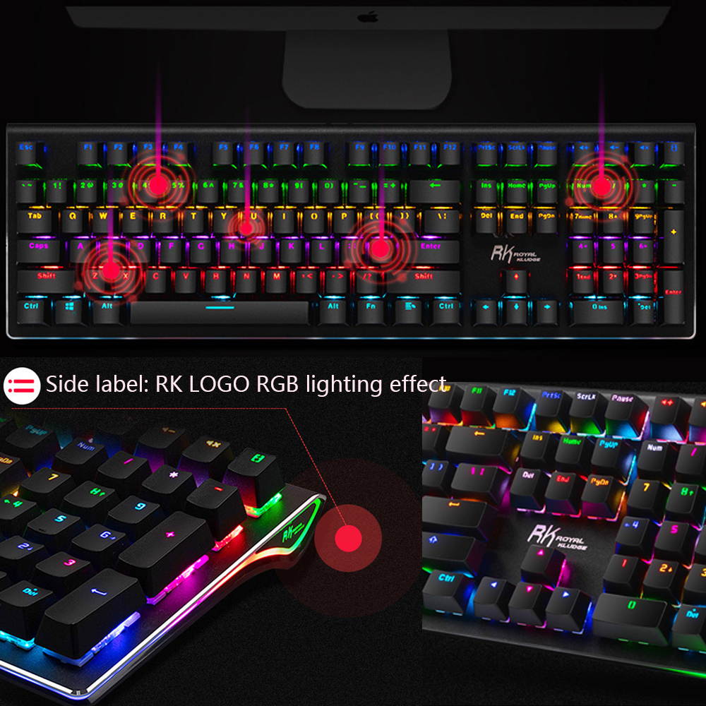 CUUWE RKS108 gaming mechanical keyboard, wired RGB color backlight (black switch), suitable for PC/Mac gamers