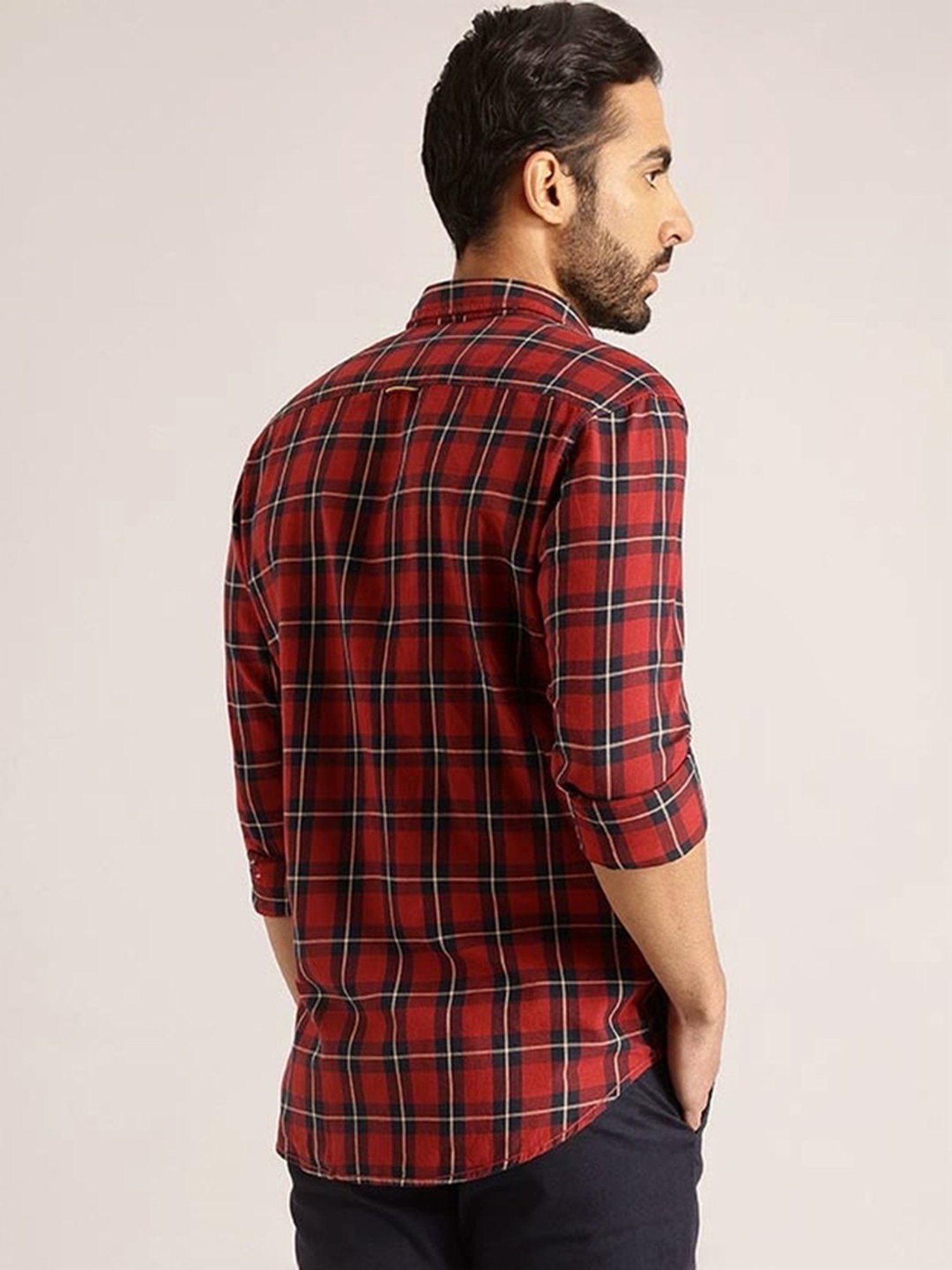Indian Terrain Red Slim Fit Checks Shirt