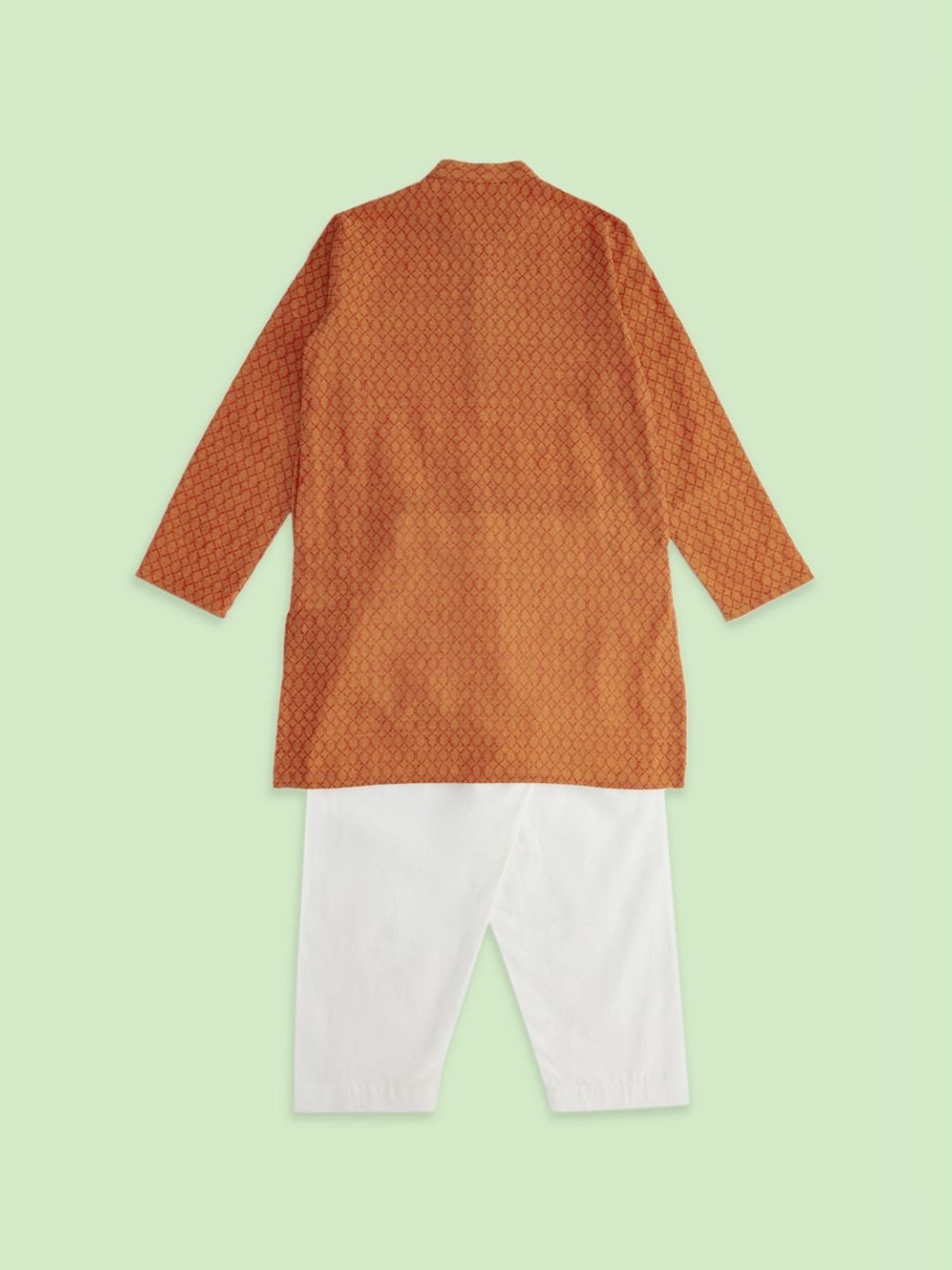 Indus Route by Pantaloons Kids Red & White Cotton Textured Pattern Full Sleeves Kurta Set