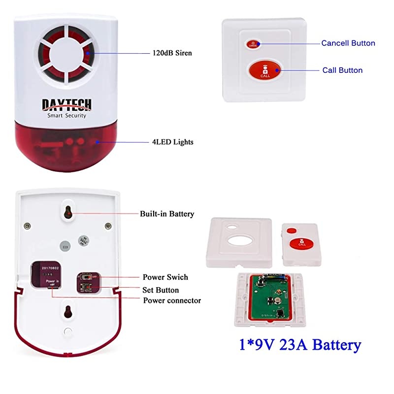 Strobe Siren Panic Alarm Button Siren Alarm with Light for Home Caring Loud Outdoor SOS Alert System 2 Red Flashing Siren and 4 Emergency Button for Store Hotel Jewelry Shop Security