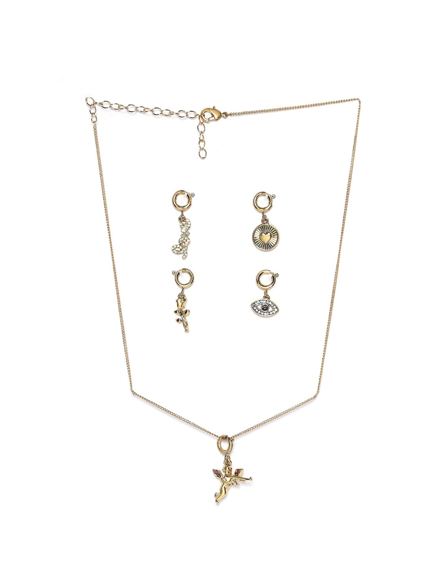 Oomph Gold Tone Evil Eye Charms Pendant Link Chain Necklace - Set of 5