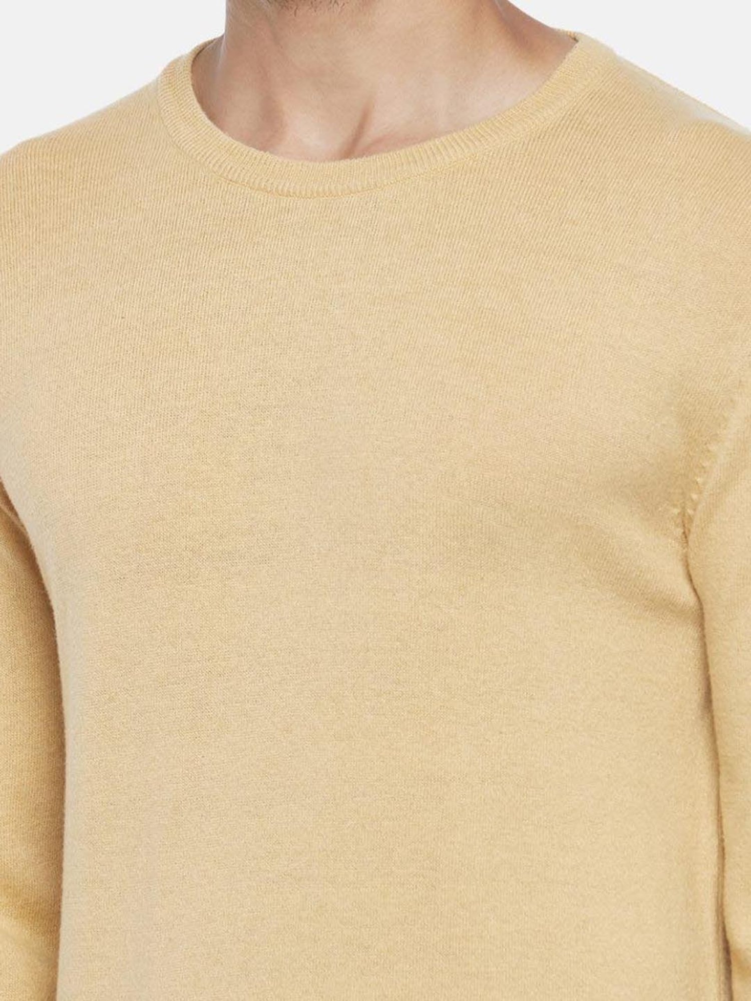Byford By Pantaloons Mustard Yellow Cotton Regular Fit Sweaters