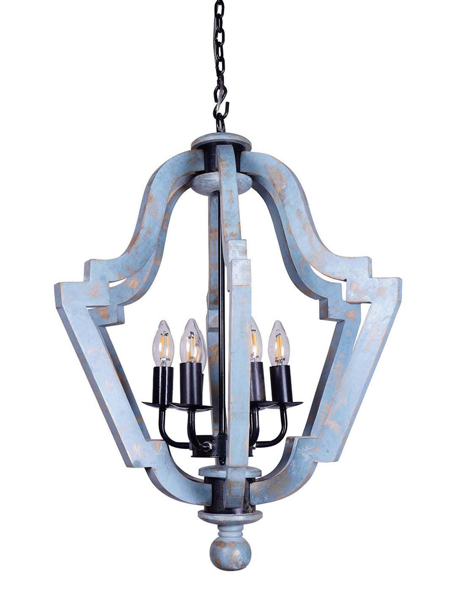 FOS LIGHTING Distressed Grey & Transparent Wood 6-In-1 Farmhouse Lantern Pendant Chandelier