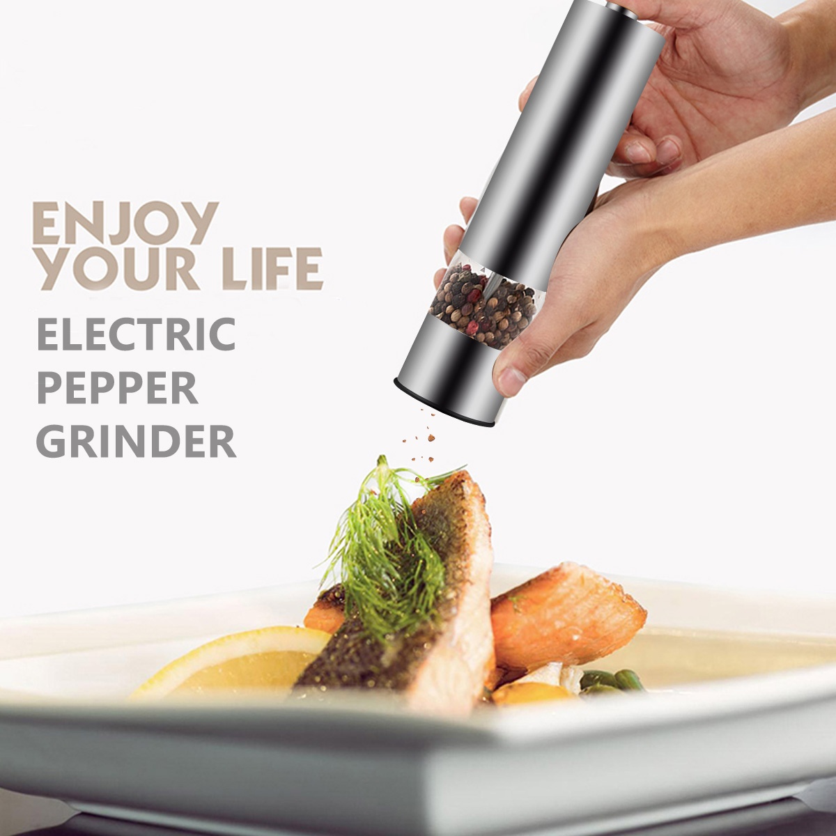 2pcs Electric Pepper Grinder Multi-purpose Stainless Steel Grinder Pepper Mill Tool for Home Kitchen Resturant without Battery (Flat Tip + Pointed Tip)