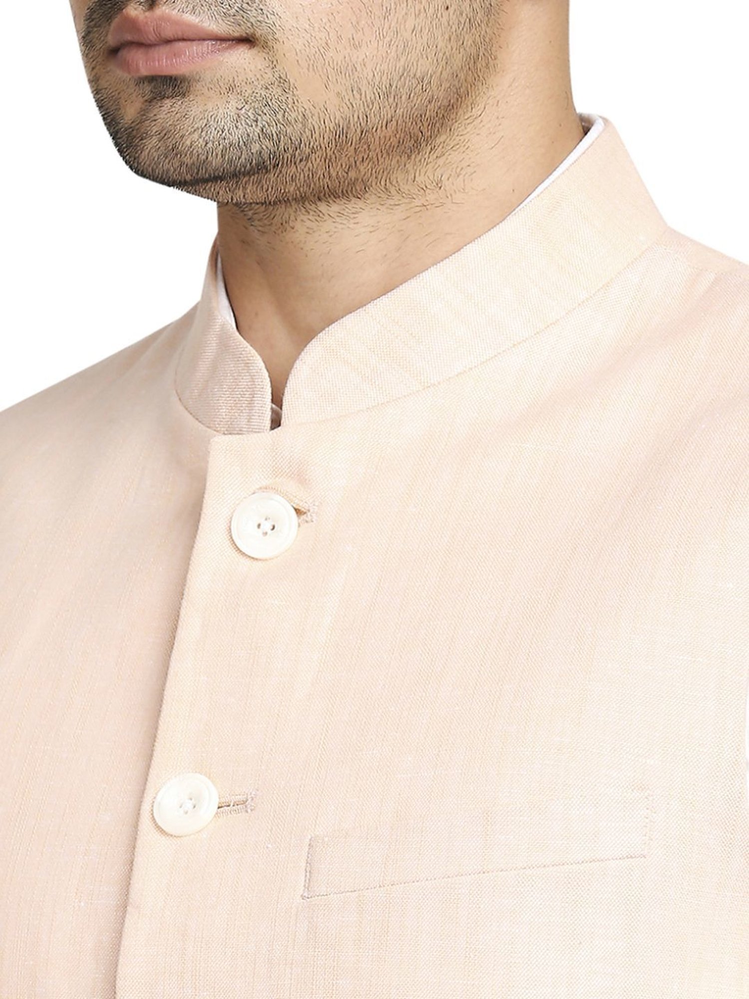 Colorplus Light Orange Tailored Fit Self Pattern Nehru Jacket