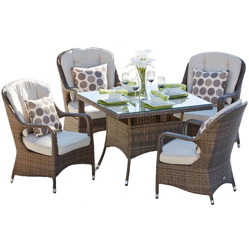 Malachi 5pc Patio Wicker Glass Top Dining Set - Direct Wicker