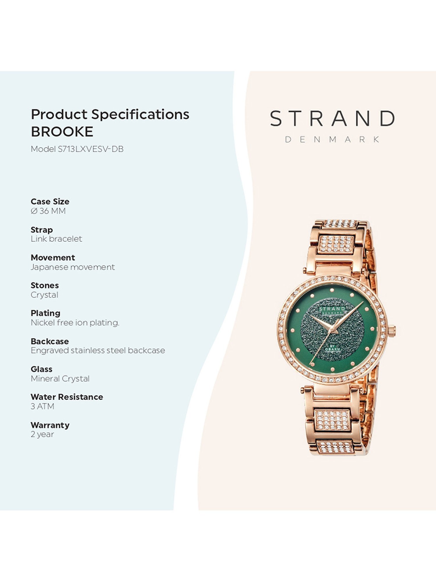 Strand By Obaku S713LXVESV-DB Brooke Mint Analog Watch for Women