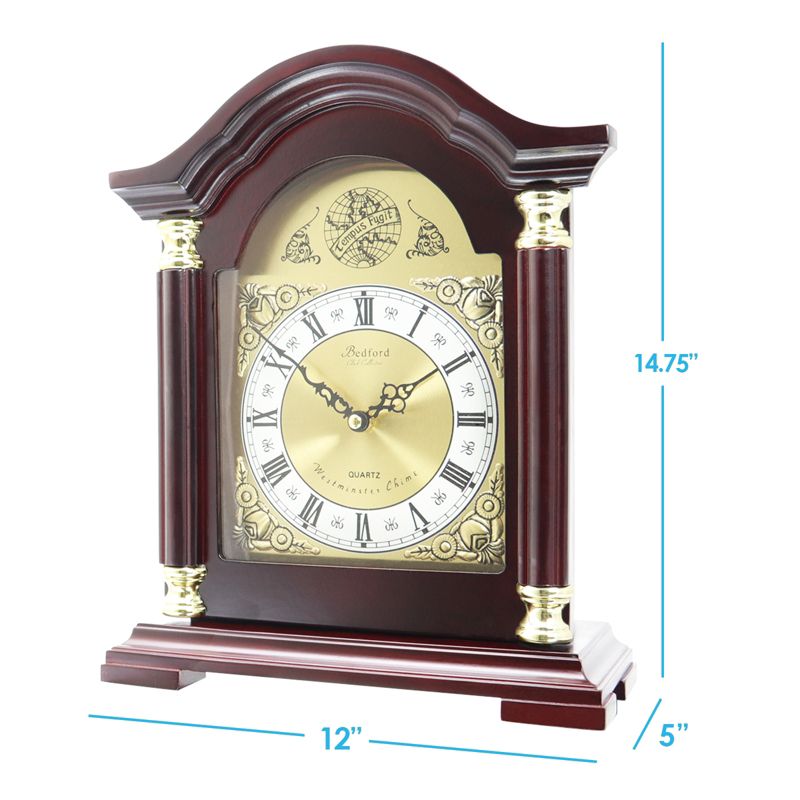 Bedford Clock Collection Redwood Mantel Clock with Chimes