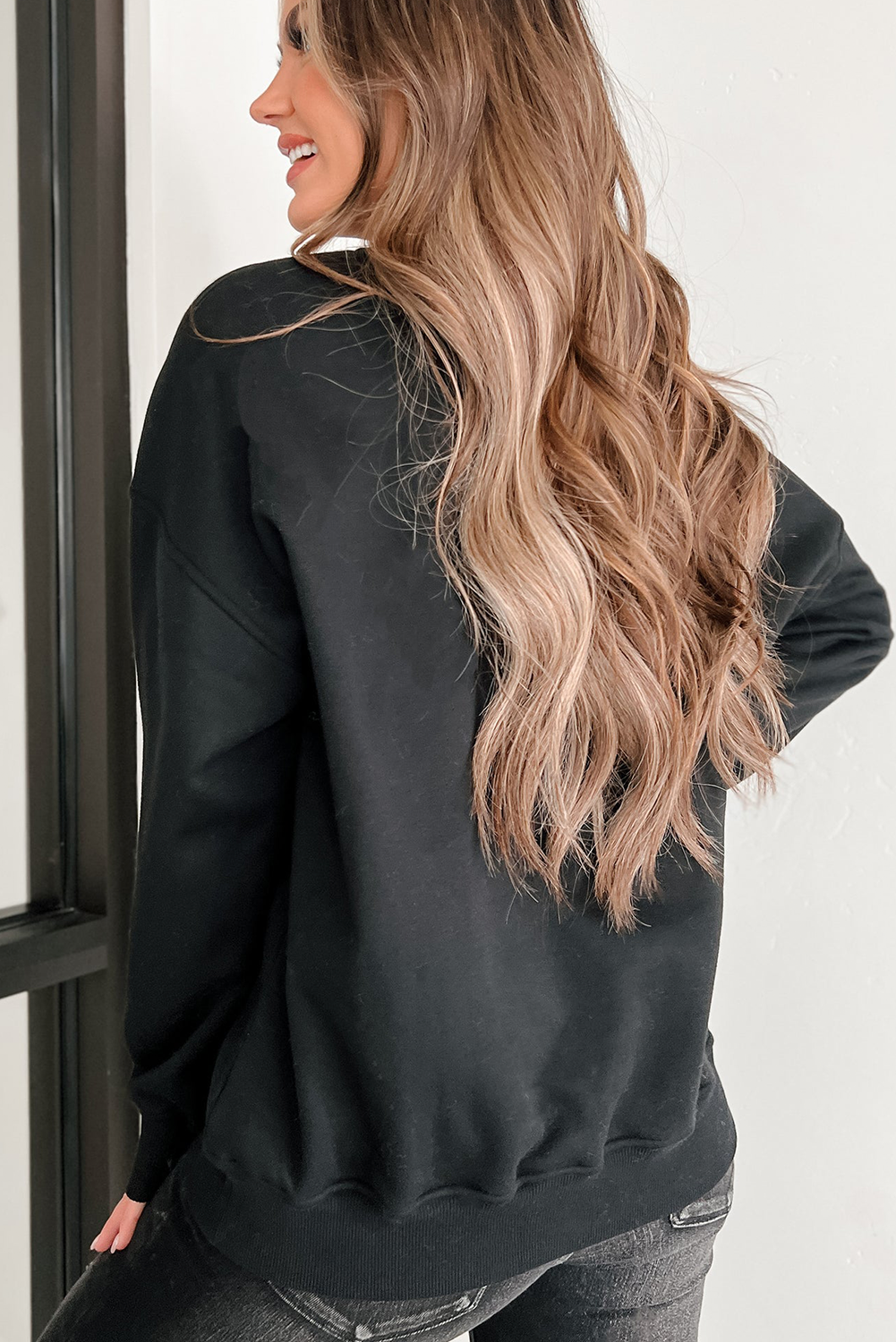 Gray Xmas Candy Cane Sequins Graphic Corded Sweatshirt