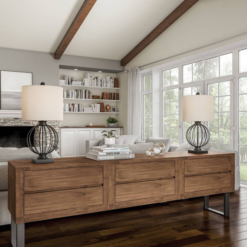 2pc Wrought Iron Open Cage Orb Table Lamps