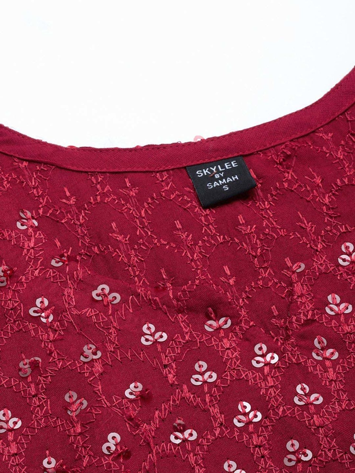 Skylee Maroon Embroidered Kurta Pant Set With Dupatta