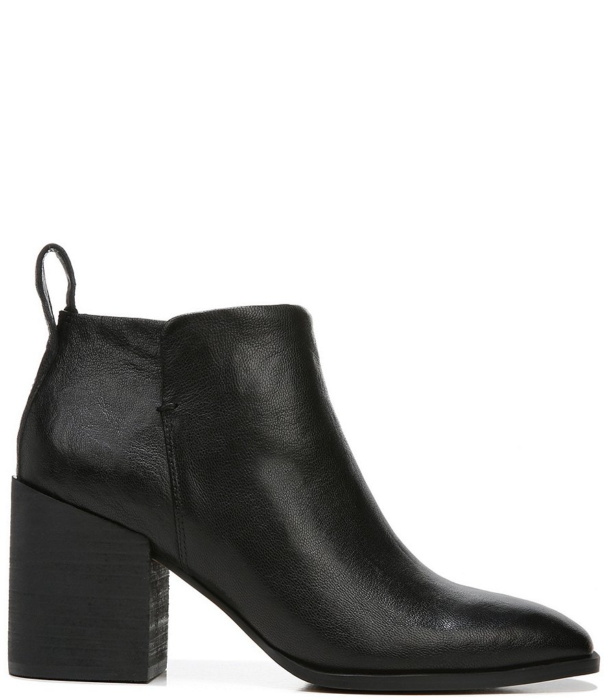 Vionic Lyssa Distressed Leather Square Toe Block Heel Booties