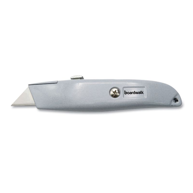 Boardwalk(R) Retractable Metal Utility Knife Retractable Straight-Edged Gray UKNIFE45