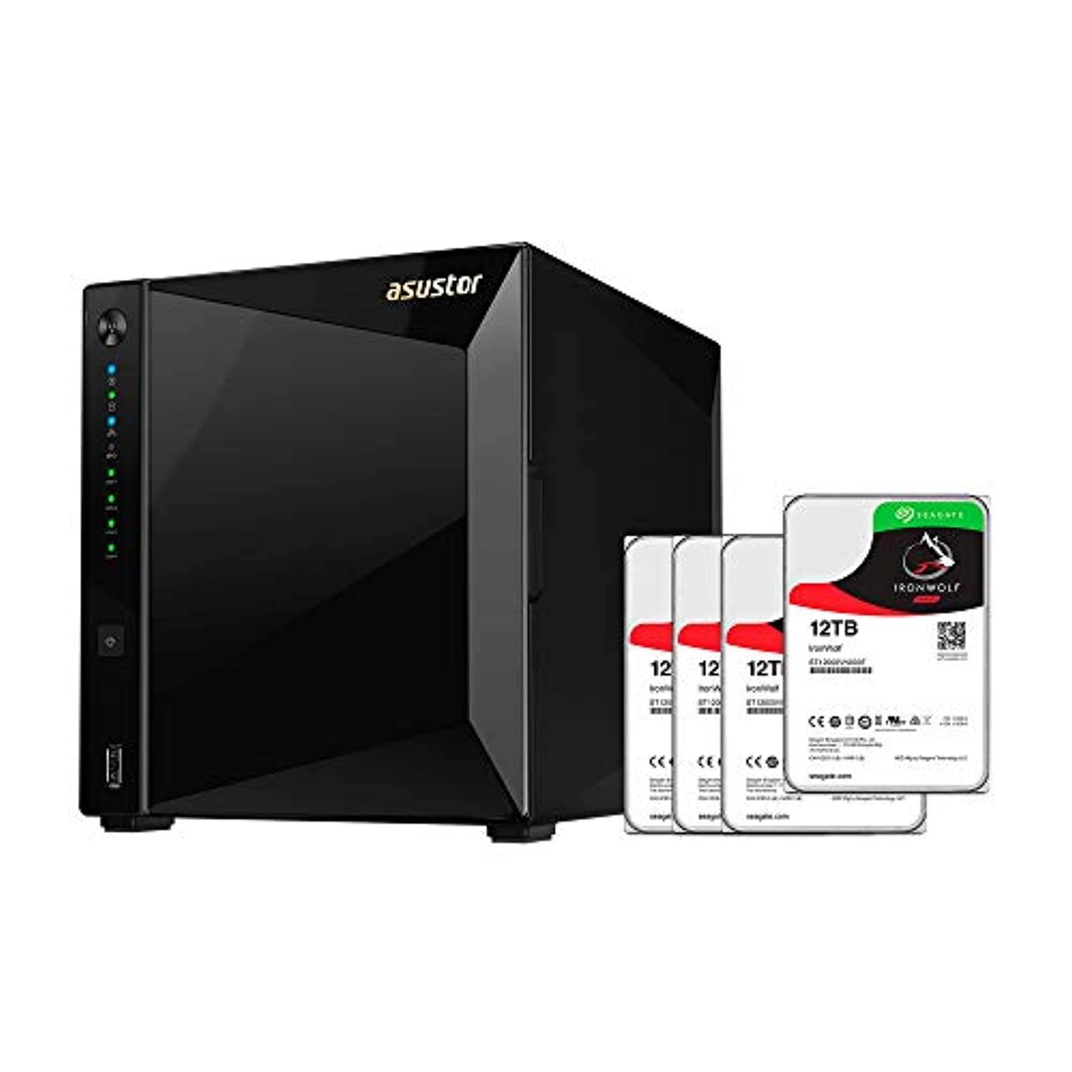 Asustor NAS AS4004T + 48TB Ironwolf HDD (Four 12TB HDD Included)