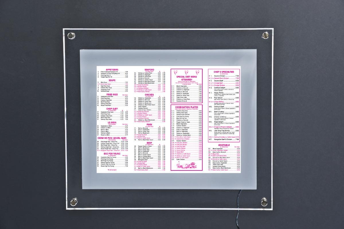 LED Illuminated Menu Sign, 8.5" x 11" Wall Mounting in Portrait or Landscape (APFLSO1185)