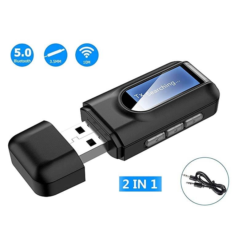 Adapter2in1 Wireless Transmitter Receiver with LED DisplayWireless Audio Adapter for TVPCWired SpeakerHeadphonesCarHome Music Stream Stereo System Black