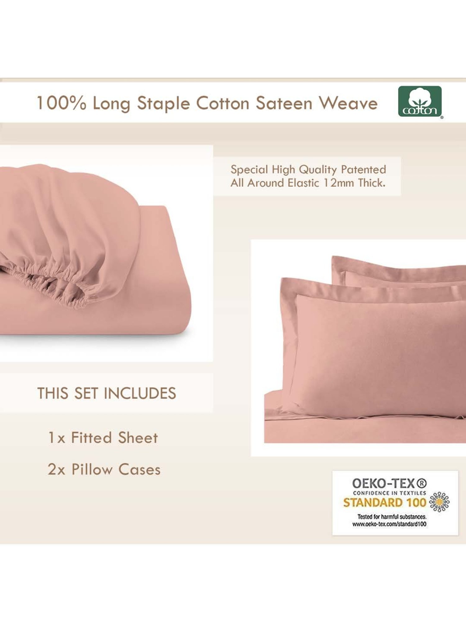 Pizuna 400TC 100% Cotton New Rose Fitted Bed Sheet King Size With 2 Pillow Cover