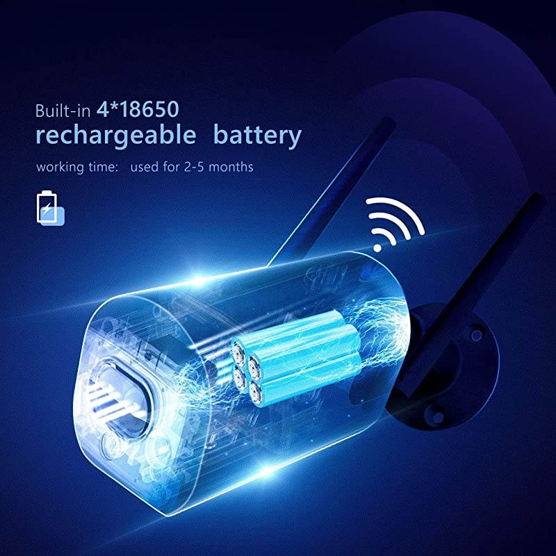 Outdoor Security Camera Wireless  Home Surveillance Bullet Camera 1080P 10400mAh Rechargeable Battery Powered Waterproof 2Way Audio Night Vision PIR Motion Detection 24G WiFi