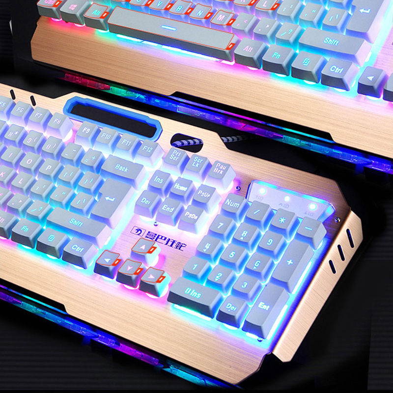 UrChoiceLtd 2017 Ajazz Battle Axe LED 7 Colorful Rainbow Backlit Multimedia Ergonomic Usb Gaming Keyboard + 2400DPI Gaming Mouse and Mouse Pad Set For Laptop Computer