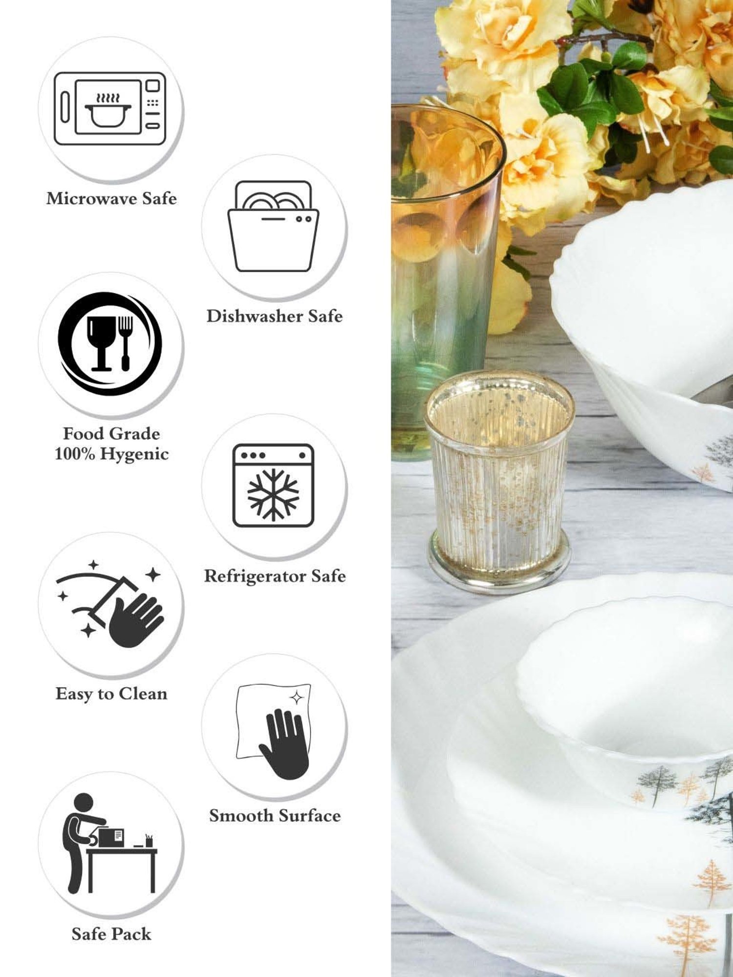 Cello Imperial White & Black Glass Dinner Set