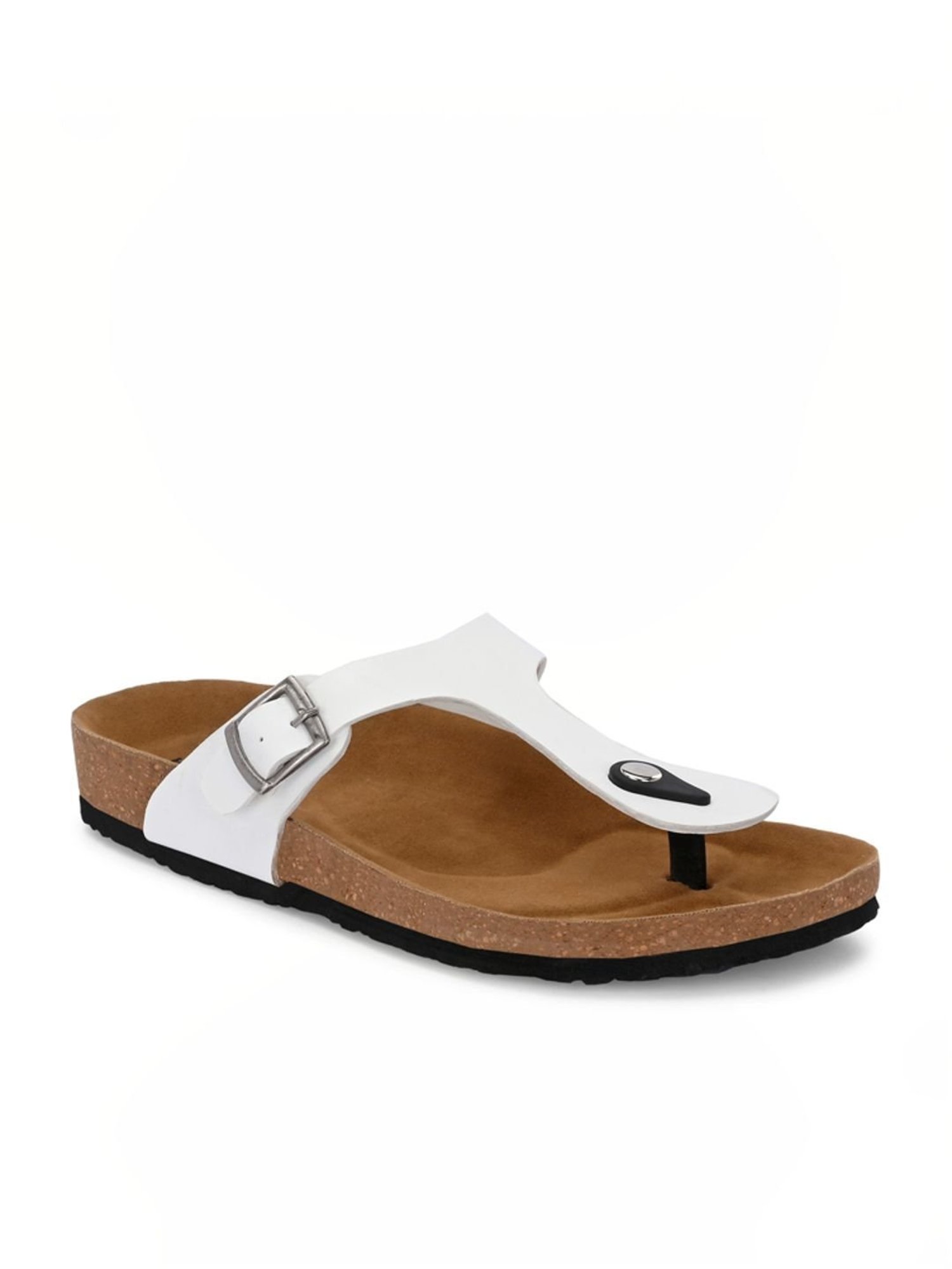 Hoversole Men's White Cork T-Strap Sandals